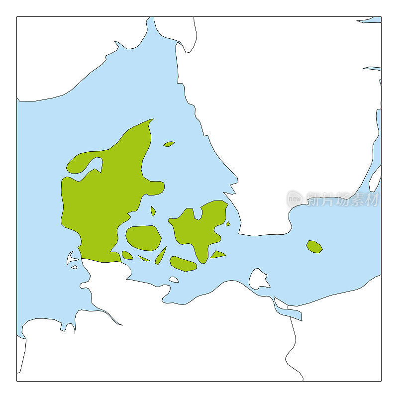 Map of Denmark green highlighted with neighbor countries